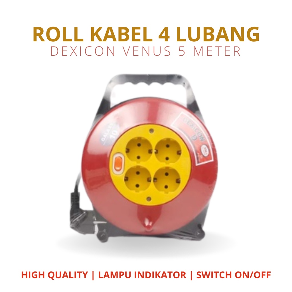 KABEL ROLL 4 LUBANG 5 METER DEXICON VENUS BOX KABEL ROLL KABEL 5 METER STOP KONTAK 4 LUBANG