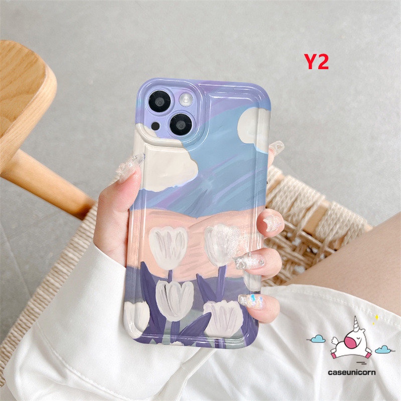 IPHONE Shockproof Airbag Back Case Kompatibel Untuk Iphone11 14 13 12 Pro MAX XR 6 6S 78 Plus X XS MAX Fresh Art Flower Tulips Lukisan Minyak Flowers Soft TPU Silicon Clear Phone Cover