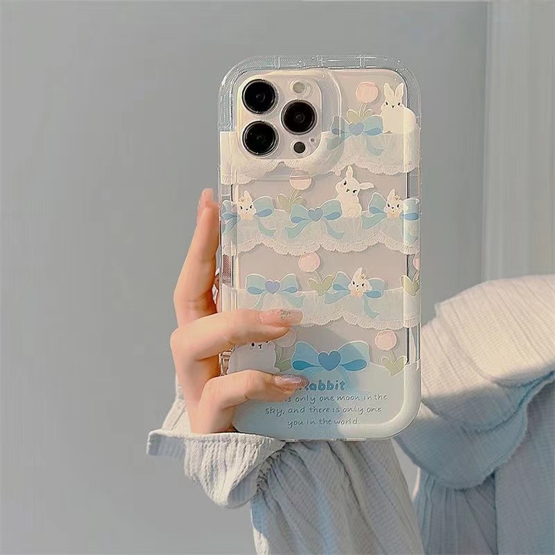 IPHONE Ins Pola Kelinci Biru Cocok Untuk Iphone14 14pro 14plus 13 13mini 13pro 13prm iPhone12 7Plus 8Plus Xr XS 13 12mini Pro Max Empat Sudut Casing Ponsel Tahan Guncangan