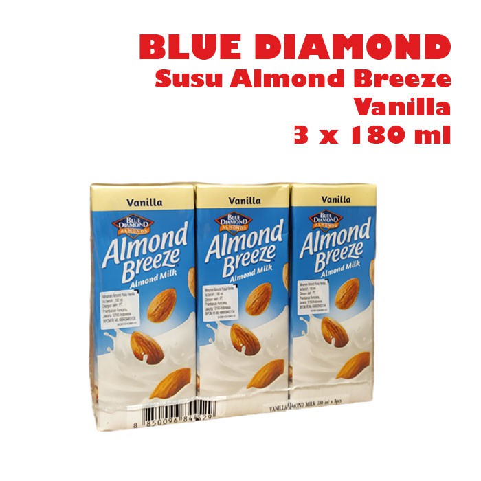 Blue Diamond Susu Almond Breeze Milk Rasa Vanilla 3 x 180 ml