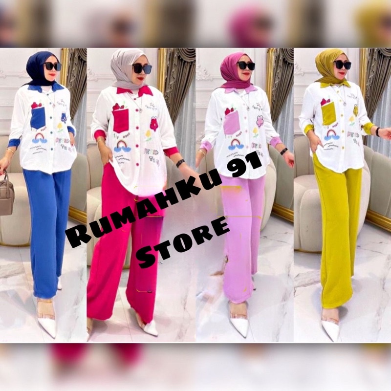 Satu Set Kemeja Celana Cutbray Crinkle Premium Airflow Ld 110cm . OneSet Crinkle Celana Cutbray . De