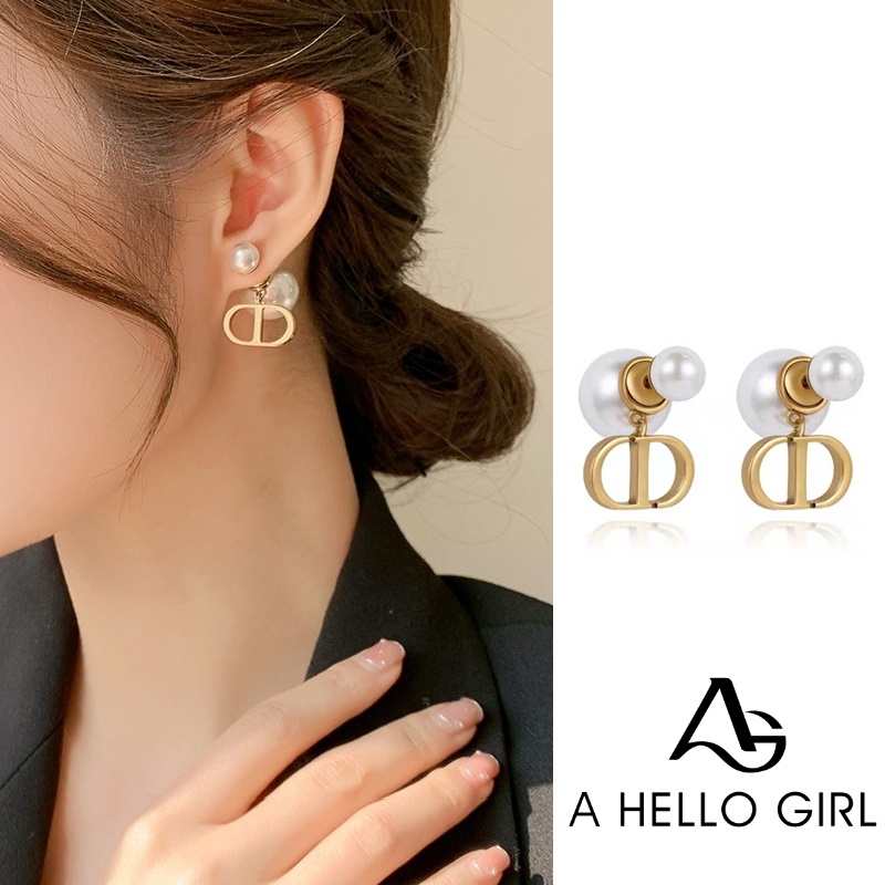 Anting Tusuk Gantung Bahan Sterling Silver 925 Desain Huruf D Gaya Retro Untuk Wanita