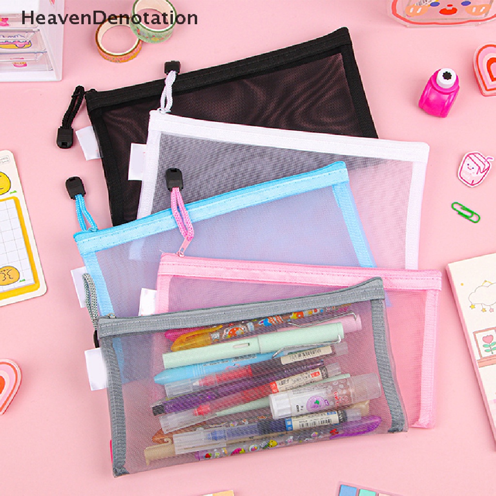 [HeavenDenotation] A4/a5/a6 Mesh Zipper Pouch Bening Tas Dokumen Buku File Folder Alat Tulis Pensil Case Storage Bags HDV