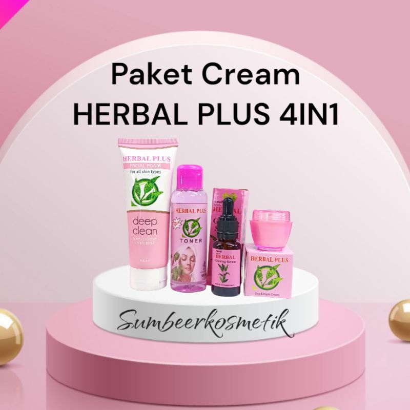 Paket Cream Herbal Plus 4in1 by - Cream Serum Toner Facial Foam