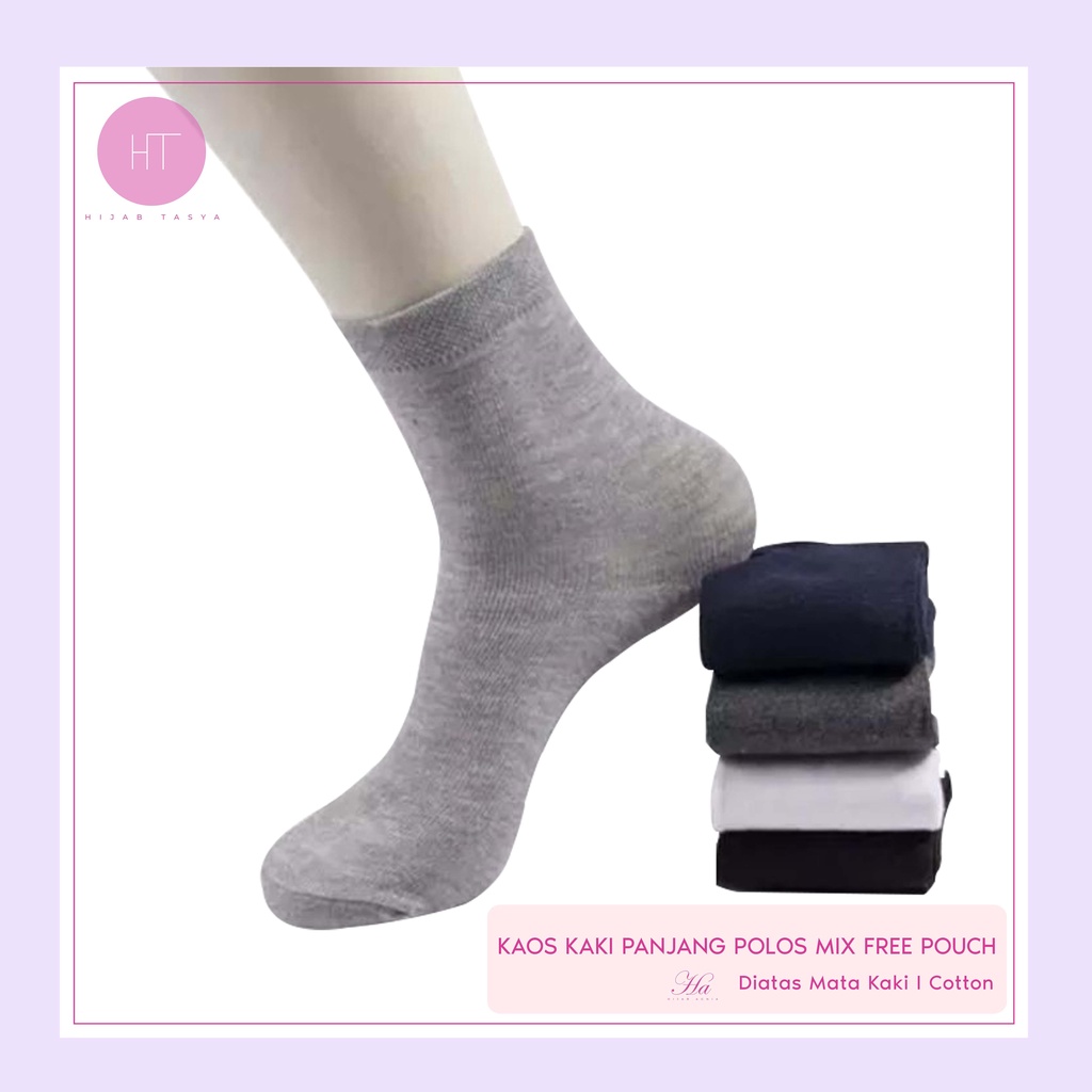 Kaos Kaki Panjang Warna Polos - 3 Pcs / 6 Pcs Free Pouch (Warna Mix)