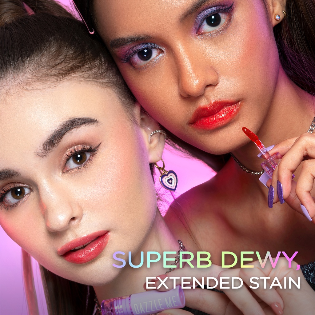 DAZZLE ME Juicy Punch! Lip Tint Indonesia / 2.3g / First Dewy Then A Lasting Matte Stain Lip Liberating Sensation Juicy From The Inside Out / High Coverage Punch / Cosmetic Makeup Lips Make Up Kosmetik Bibir Series / Lipstick Lipstik Cream Glossy Krim