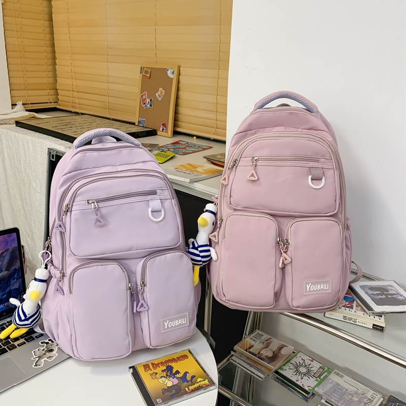 Rayhana - Tas Ransel Wanita Korean Style Dengan Dua Kantong Didepan Kekinian