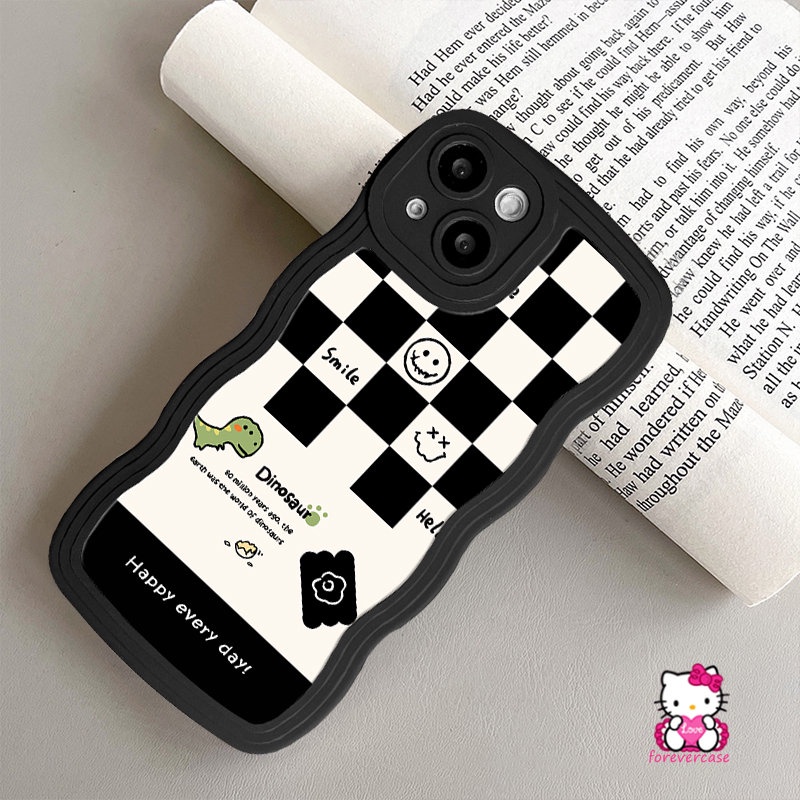 Case Papan Catur Kompatibel Untuk Samsung A12 A02s A11 A50 A04 A03 A23 A20 A31 A21s A04s A13 A04E A52s A03s A32 A52 A30s A51 A33 A53 A22 A50s Lucu Smiley Dinasour Lembut Bergelombang Penutup Tepi