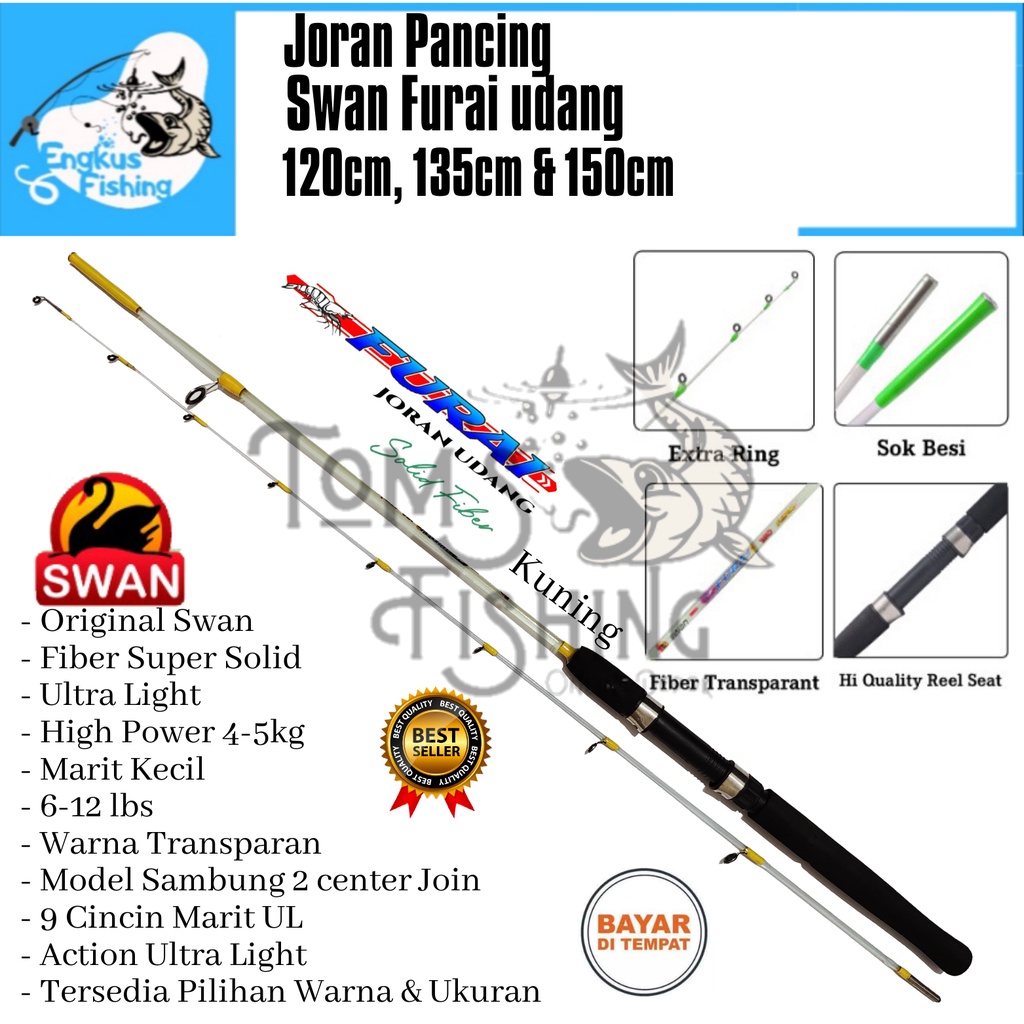 Joran Pancing Udang Swan Furai Transparan 9 Marit (120cm-150cm) Fiber Solid Lentur Murah - Engkus  Fishing