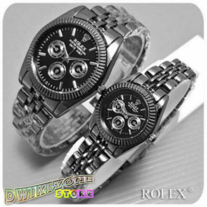 Jam Tangan Pria [HOT PROMO] JAM TANGAN ROLEX ANALOG PRIA WANITA COUPLE KAPEL RANTAI - Full Black(M9N