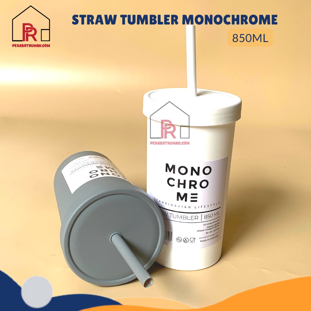 Straw Tumbler Monochrome / Botol Minum Model Gelas Tutup Sedotan