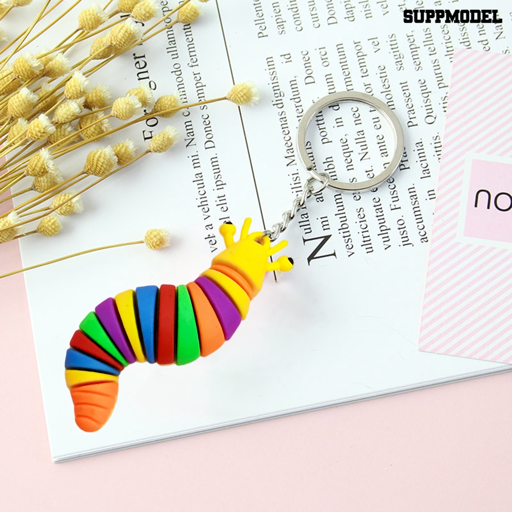 [SM] Gantungan Kunci Kartun Warna-Warni Realistis Serba Guna Reusable Dekorasi Silikon Lucu Caterpillar Key Ring Mobil Tas Liontin Untuk Dompet