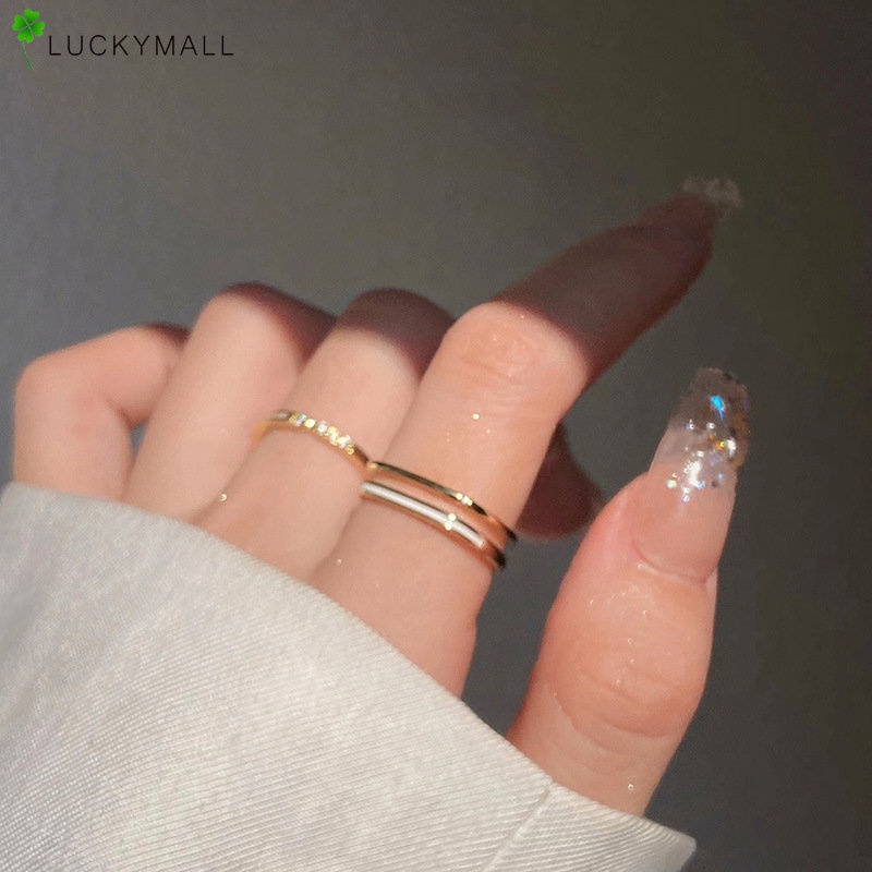 2pcs Set Cincin Emas Elegan Untuk Wanita Vintage Finger Ring Perhiasan Aksesoris