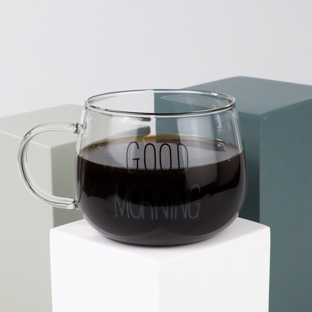 Cangkir Kopi One Two Cups Glass 9H8D 350ml Glass Coffee Mug Transparan
