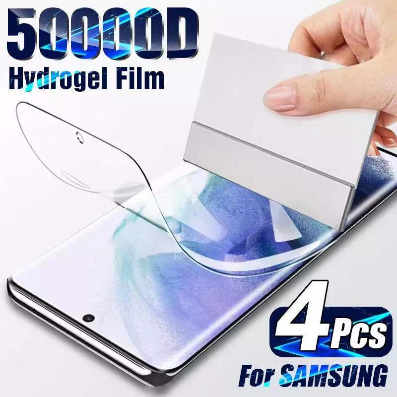 4pcs Untuk Samsung S8 S9 S10 S10E S20 S21 S22 S23 Plus Ultra FE Full Cover Hydrogel Film Pelindung Layar Untuk Samsung Note10 20 Plus Ultra