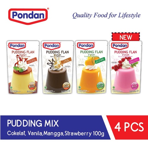 

Pondan Pudding Flan 100g (Cokelat, Vanilla, Mangga, Strawberry)