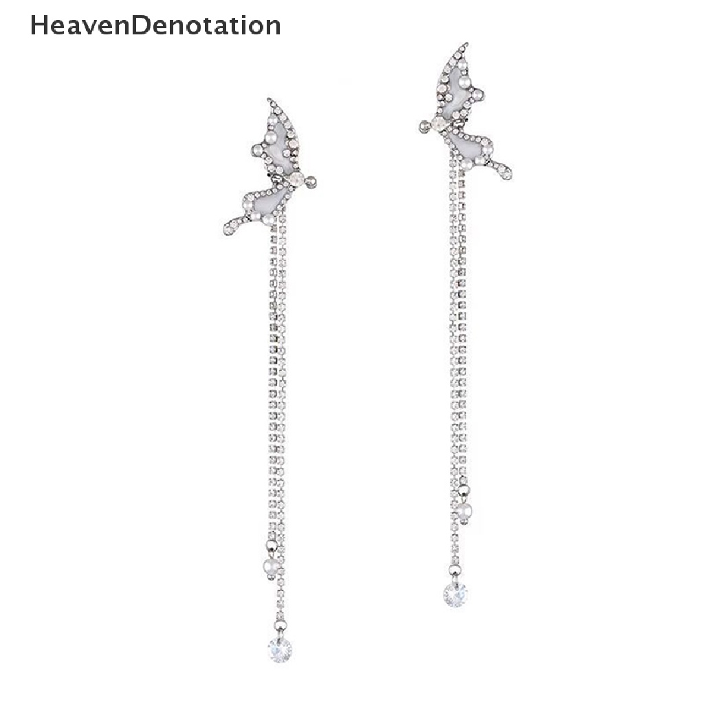 [HeavenDenotation] 1pasang Fashion Sayap Kupu-Kupu Klip Anting Logam Kupu-Kupu Rumbai Telinga Manset Non Anting Trendi Desain Punk Perempuan Panjang Telinga Klip Perhiasan HDV