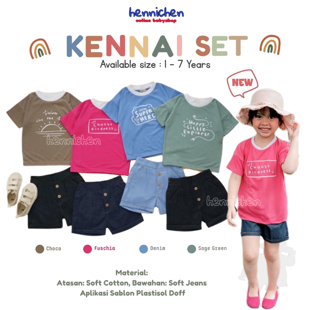 KENNAI SET SETELAN BAJU DAN CELANA ANAK PEREMPUAN LAKI-LAKI 1-7 TAHUN ONESET UNISEX SDS