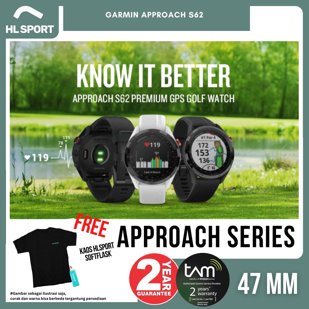 Garmin Approach S62 Golf Outdoor GPS Watch Garansi Resmi TAM 2 Tahun