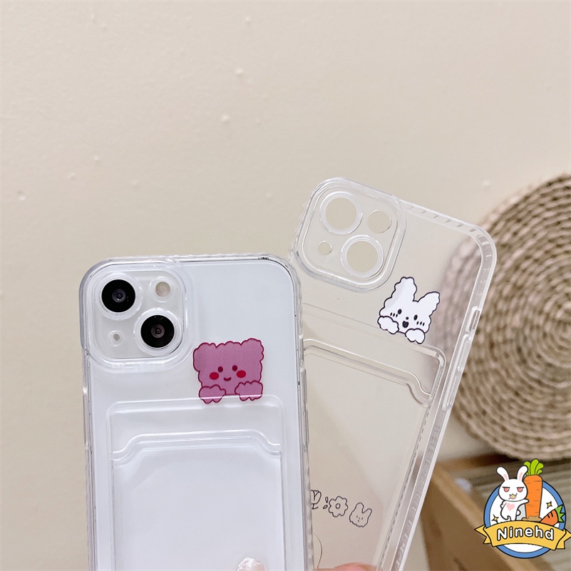 Oppo A17 A17K A57 A77 A77s A16 A16K A15 A15s A3s A5s A76 A96 A74 A54 A94 A95 A92 A52 A53 A5 A9 Reno 58z 7Z 6Z Kartun Beruang Kelinci Bening Tempat Kartu Silikon Shockproof Phone Case