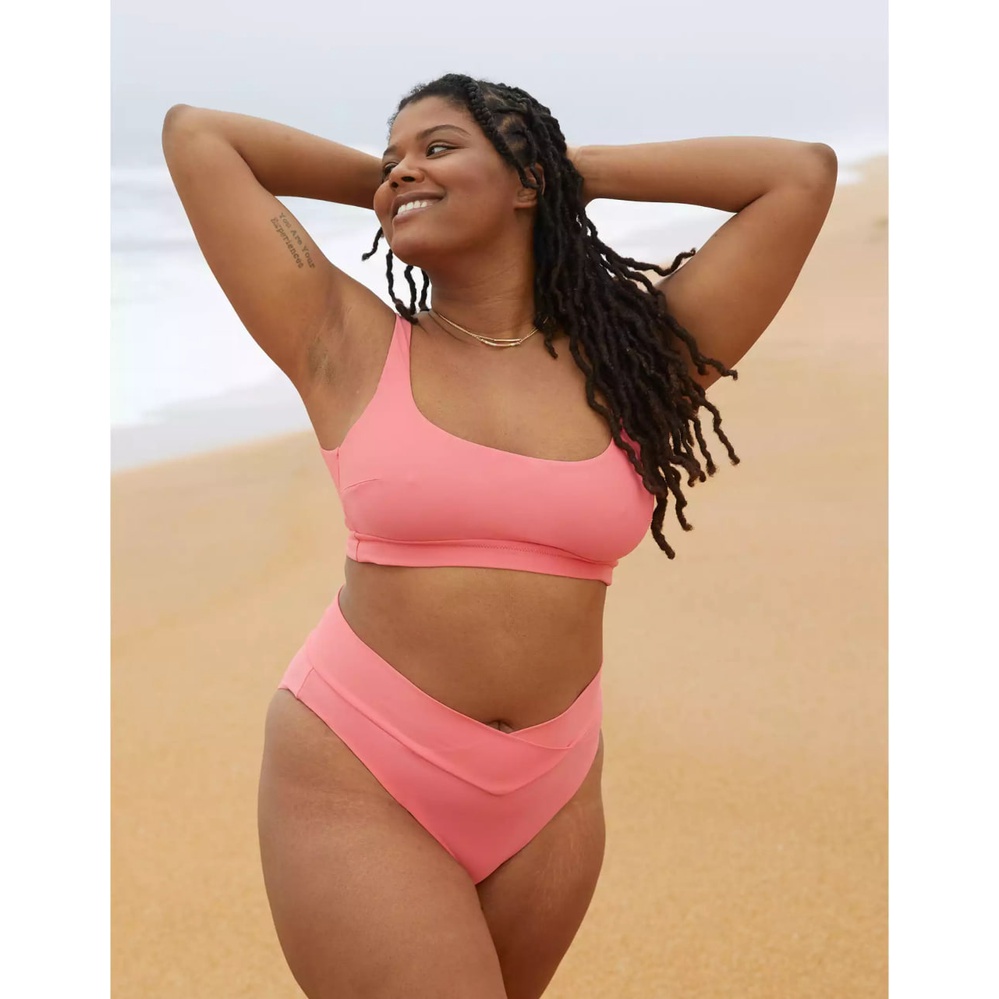 one set Aerie Banded Wide Strap Scoop Bikini Top soft Pink