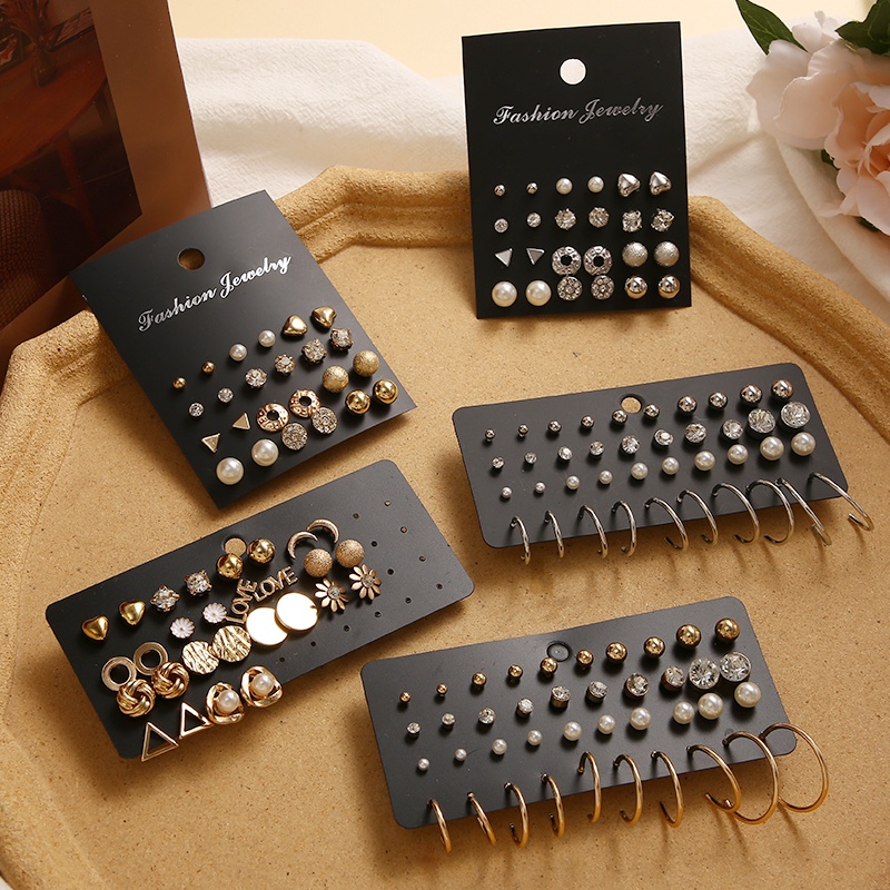 Set Anting Mutiara Zirkon Mewah Untuk Wanita Fashion Kartun Tulip Hati Stud Earring Perhiasan Aksesoris