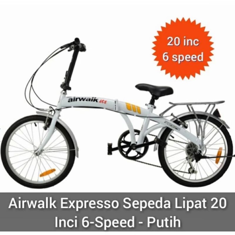 Sepeda lipat ACE Airwalk Expresso 20 inch 6 speed putih bicycle