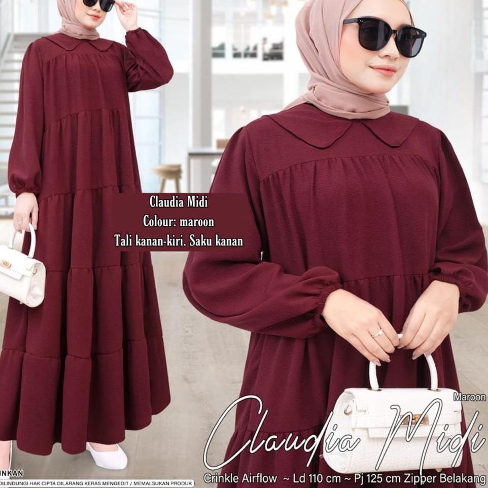 Sale CLAUDIA MIDI - MIDI KERAH POLOS SERIES  - MIDI DRESS JUMBO