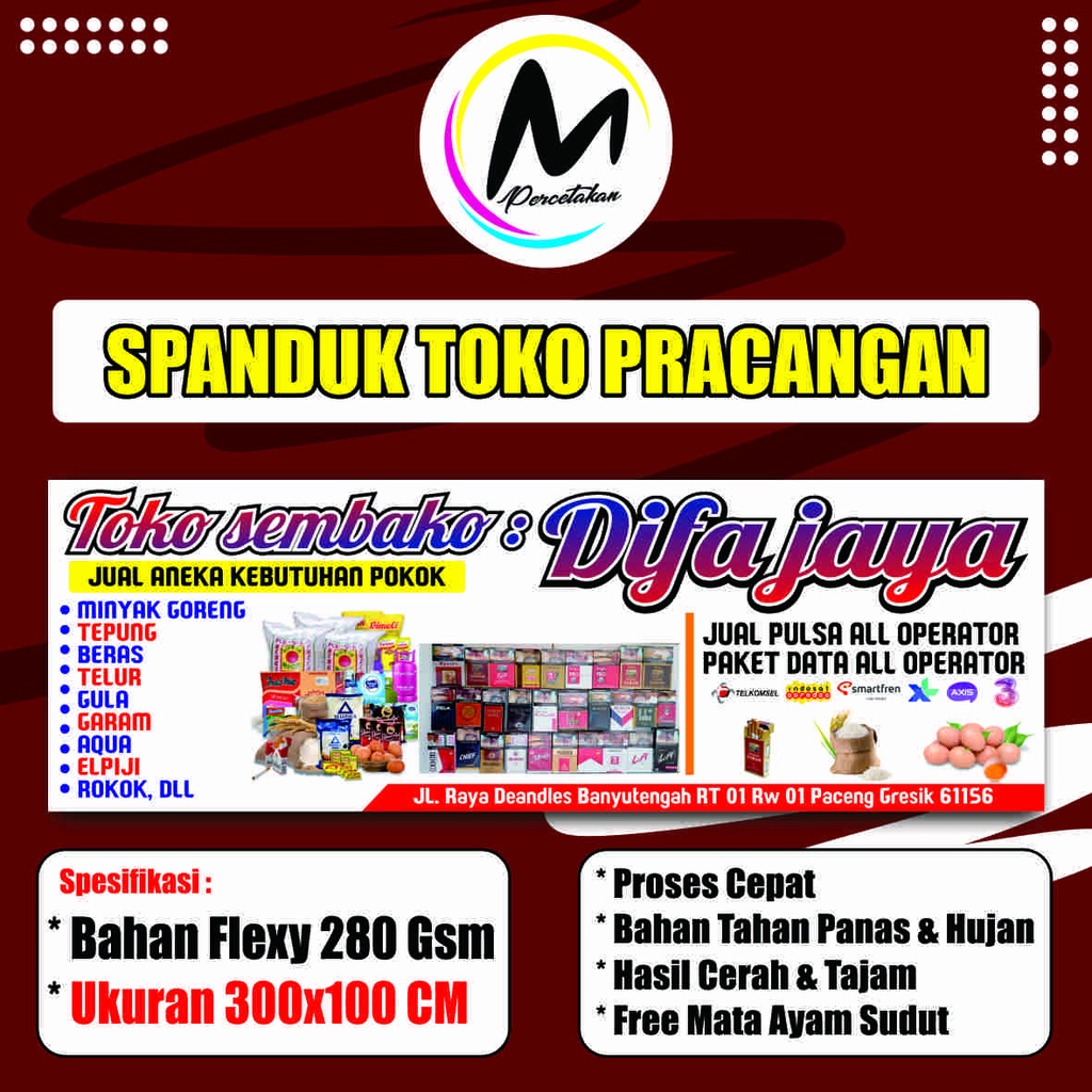 Spanduk Toko Peracangan Toko Bangunan Toko Sembako - Ukuran 300x100