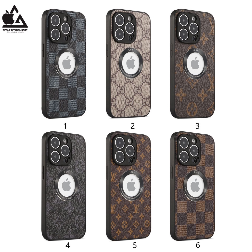 PREMIUM LEATHER CASE MOTIF LUBANG LOGO iPhone 14 PRO MAX PLUS 13 PRO MAX BRAND LV. GUCCI. BRANDE GLASS CAMERA PROTECTOR OtterBox Box Softcase Soft Case Silikon Silicone Jelly Hardcase