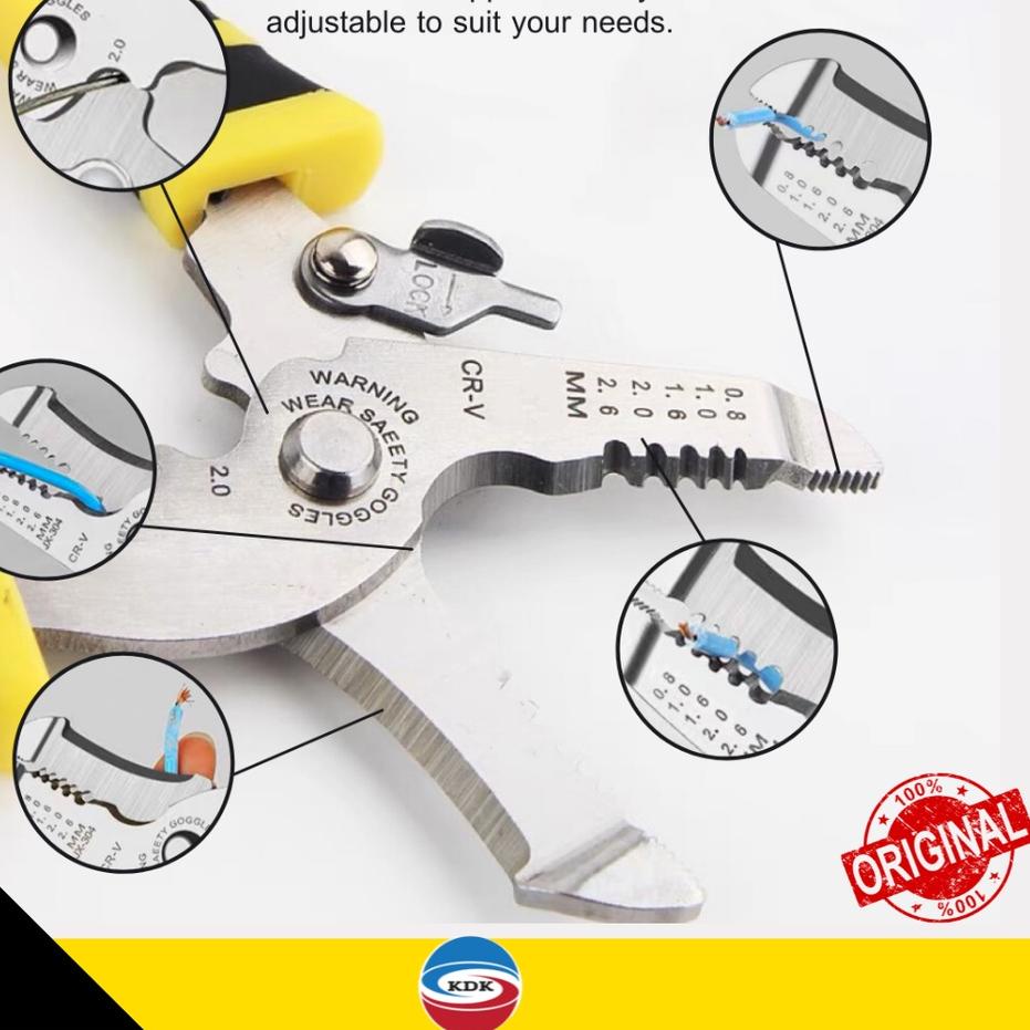 ▲ TANG POTONG KUPAS KABEL KDK MULTIFUNGSI 7" tumpul ➸