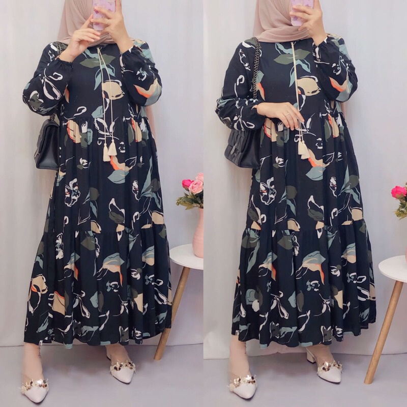 Midi Dress Rayon Premium / Midi Dress Motif Bunga / Home Dress Rayon Motif Premium / Gamis Midi Rayo