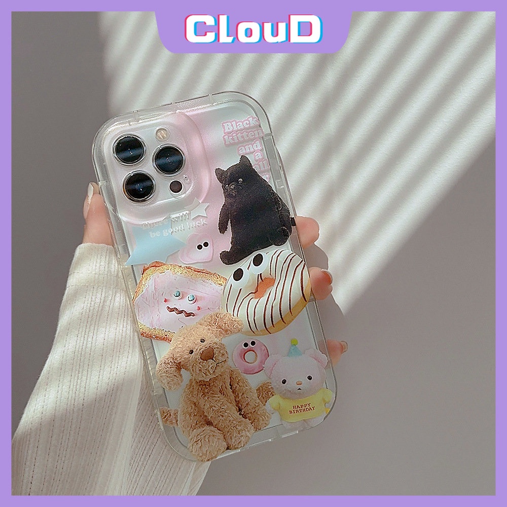 Casing Kompatibel Untuk iPhone 7Plus 11 14 13 12 Pro Max X XS Max XR 8 6s 7 6 Plus SE 2020 Hewan Lucu Stiker Shockproof Airbag Case Boneka Beruang Bening Lembut Tpu Cover