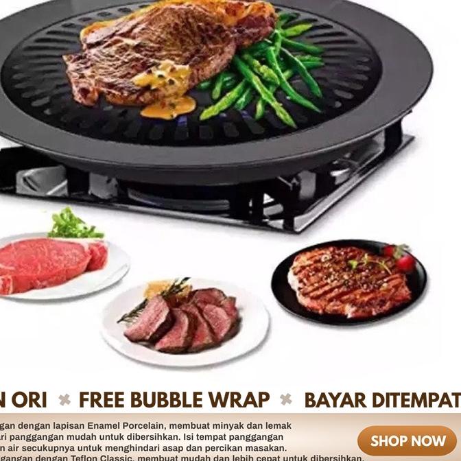◘ Alat Panggang Bulat Barbeque Grill Pan Pemanggang BBQ Tempat Bakar Daging Ayam Sosis Sate Anti Len