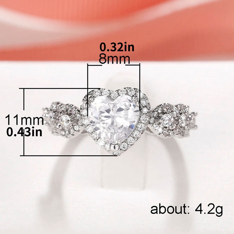 Cincin Pernikahan Cubic Zirconia Hati Warna Perak Untuk Wanita Mewah Fashion Engagement Lamaran Rings Fashion Jewelry