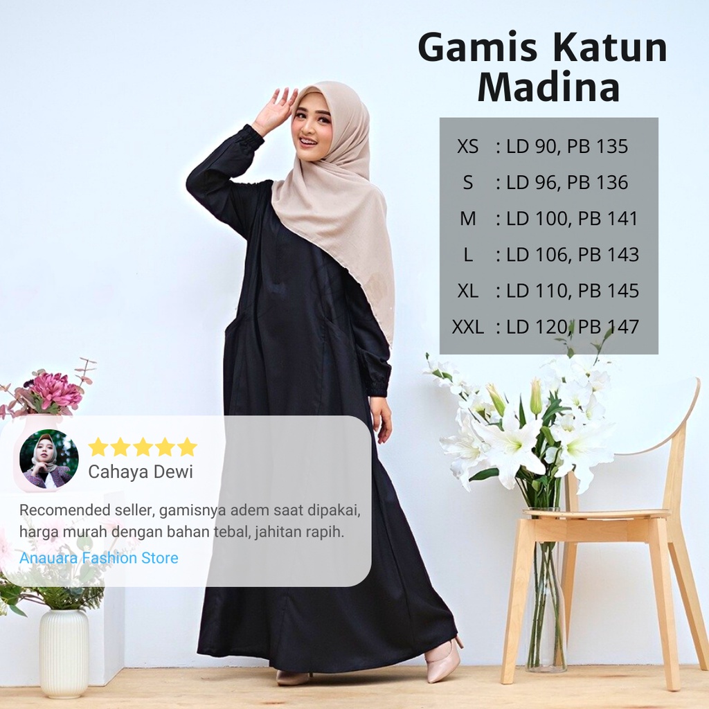 Gamis Hitam Elegan dan Mewah Dress Mikaila Katun Madinah - Hitam (Tidak Tabarruj)