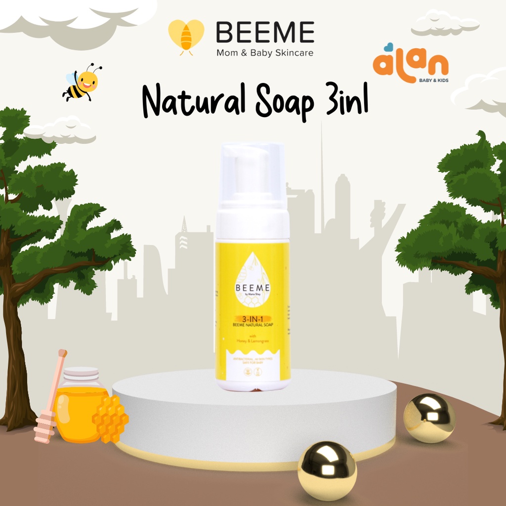 Beeme Natural Soap 3 in 1 with Honey &amp; Lemongrass 100ml - SKINCARE IBU DAN ANAK