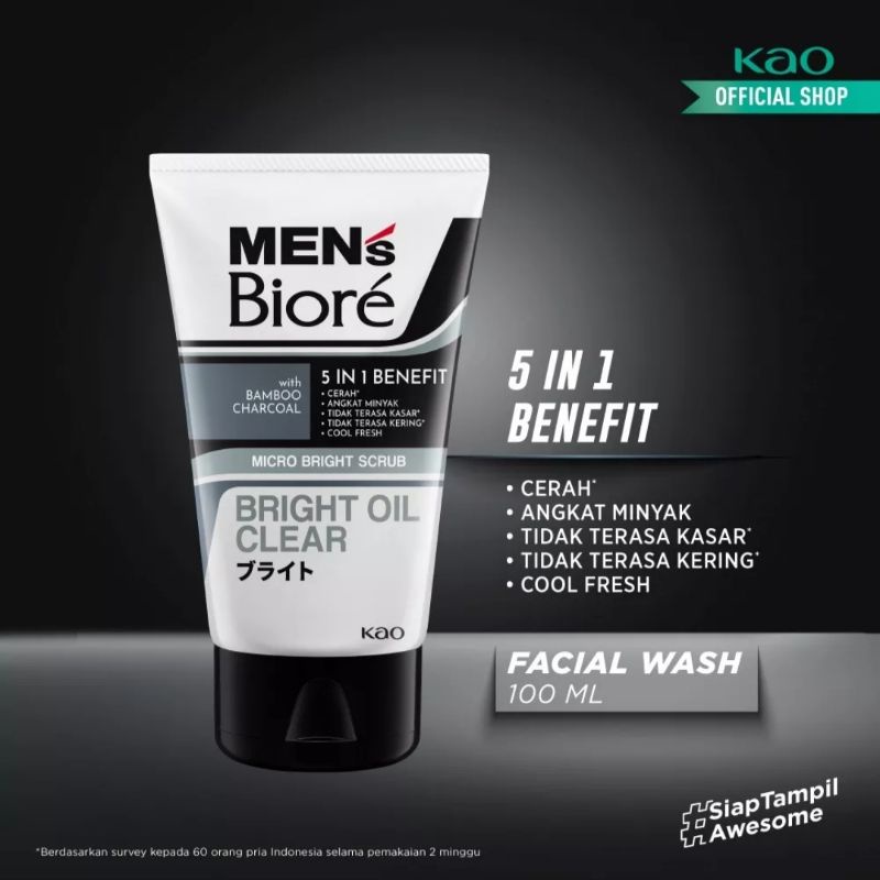 MEN'S BIORE Double Scrub Facial Foam Bright Oil Clear 100g