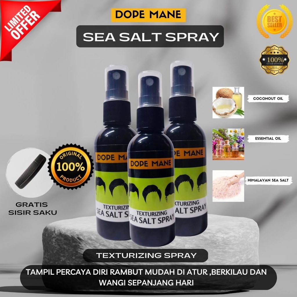 Hair Powder &amp; Sea Salt Spray Dope Mane + Gratis sisir saku