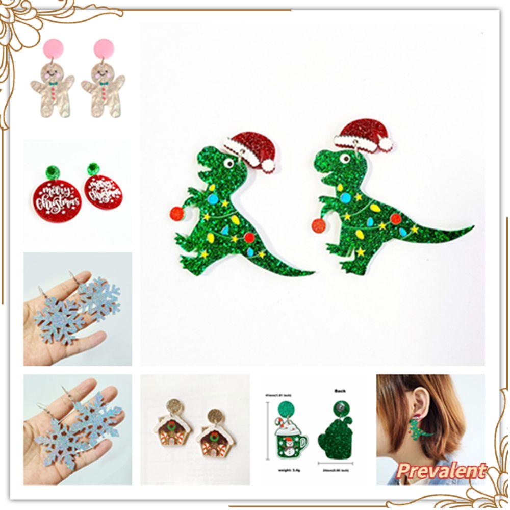 Preva Anting Natal Perhiasan Fashion Kreatif Dinosaurus Snowflake Snowman Akrilik