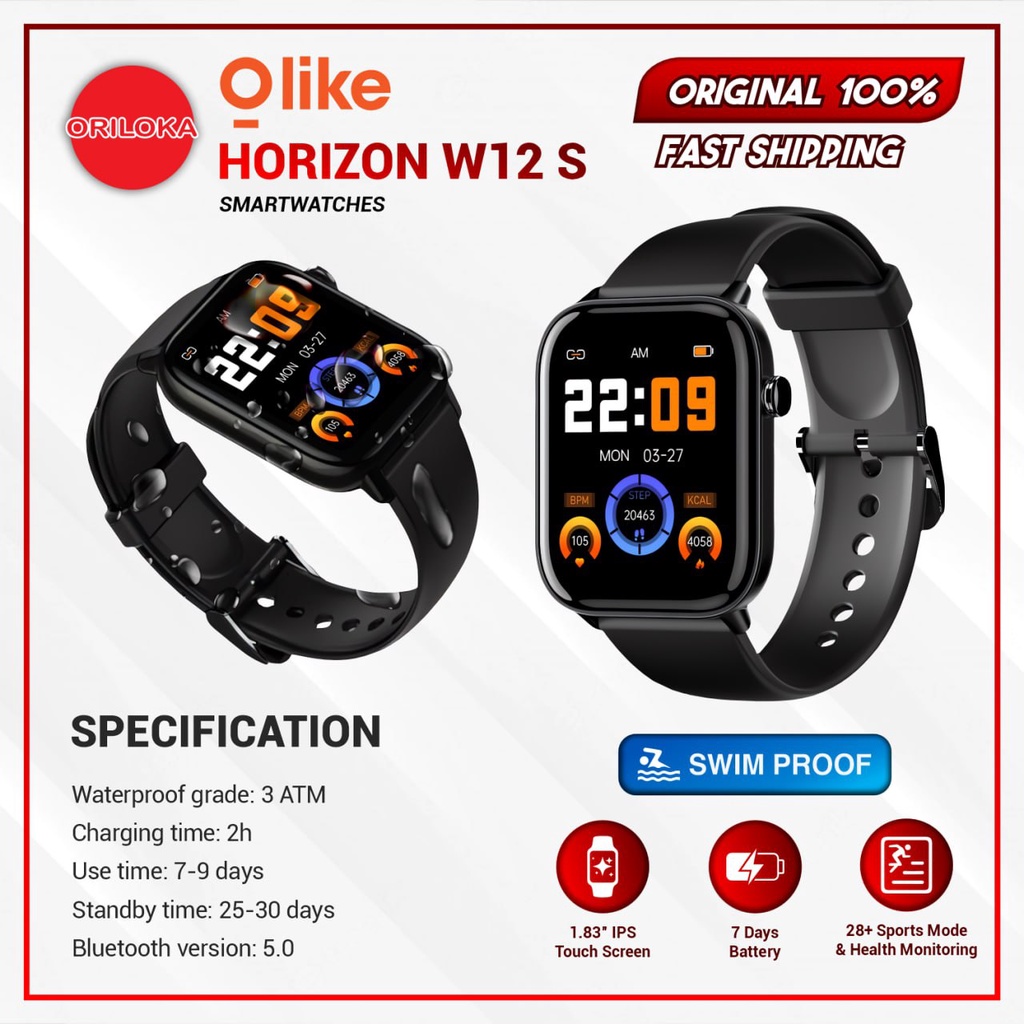 Smartwatch OLIKE W12S Smartwatch Touchscreen 3ATM Waterproof - W12S Black