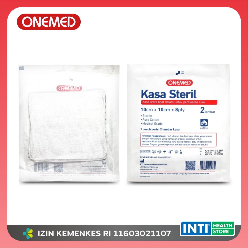 Kasa Steril 10 x 10 cm OneMed 8 ply Isi 2 Lembar Box isi 25 Pouch