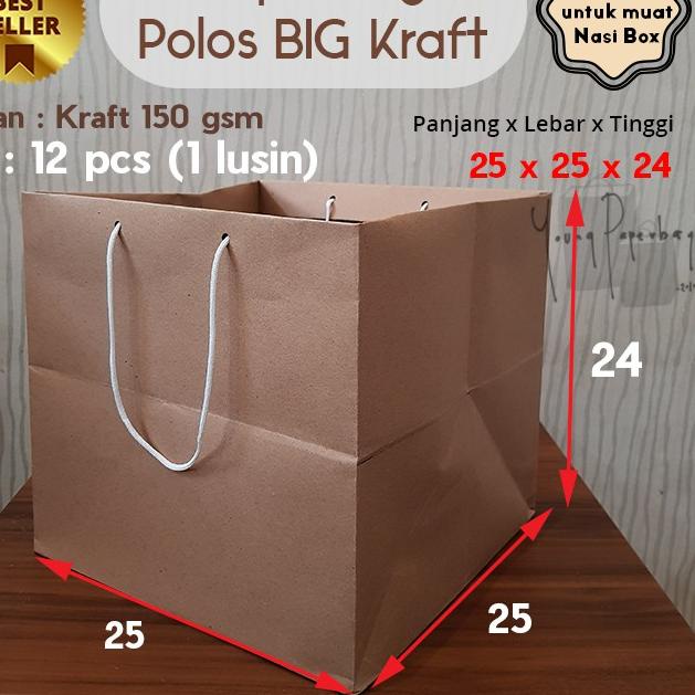 

ANA567 Paper bag / Tas Kertas Paperbag Kraft Coklat Kotak Nasi Box / Kue 25 x 25 x 24 (12 pcs) |