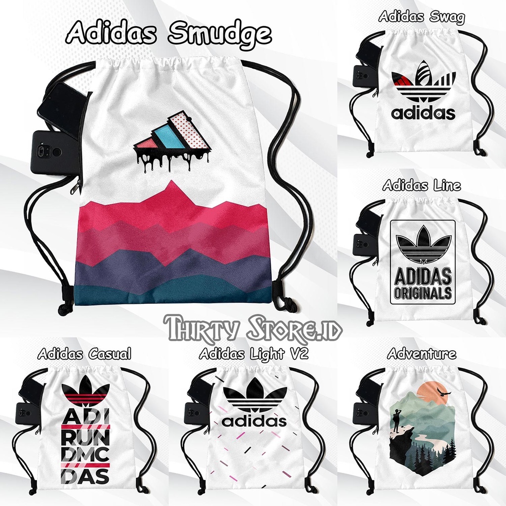 Tas Serut Full Print Stringbag Gendong Waterprouf Multifungsi Kanvas Tebal 2 Ruangan