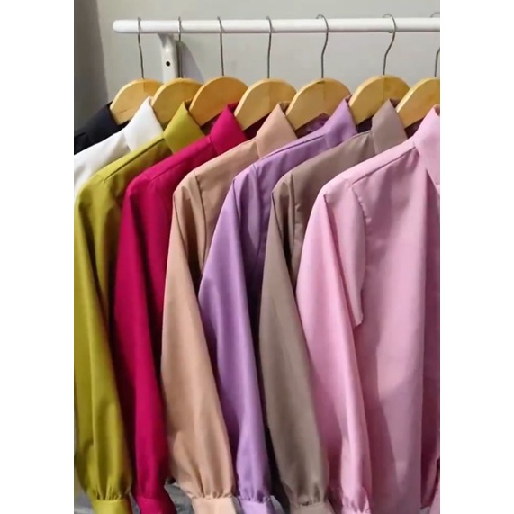Kemeja Wanita Polos Lengan Balon - Atasan Wanita Bahan Katun
