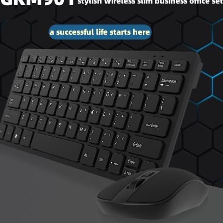 ➶ keyboard wireless and mouse set gaming combo paket mini slim GKM901-Hitam/Keyboard wireless mouse 