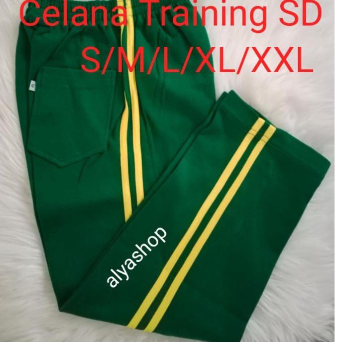 Kode4v9Uj Celana Training SD Hijau List Kuning