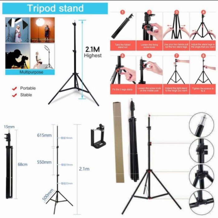 Terlaris Tripod Besi Free Holder Hp Panjang 2.1 Meter Bisa Pakai Ringlight