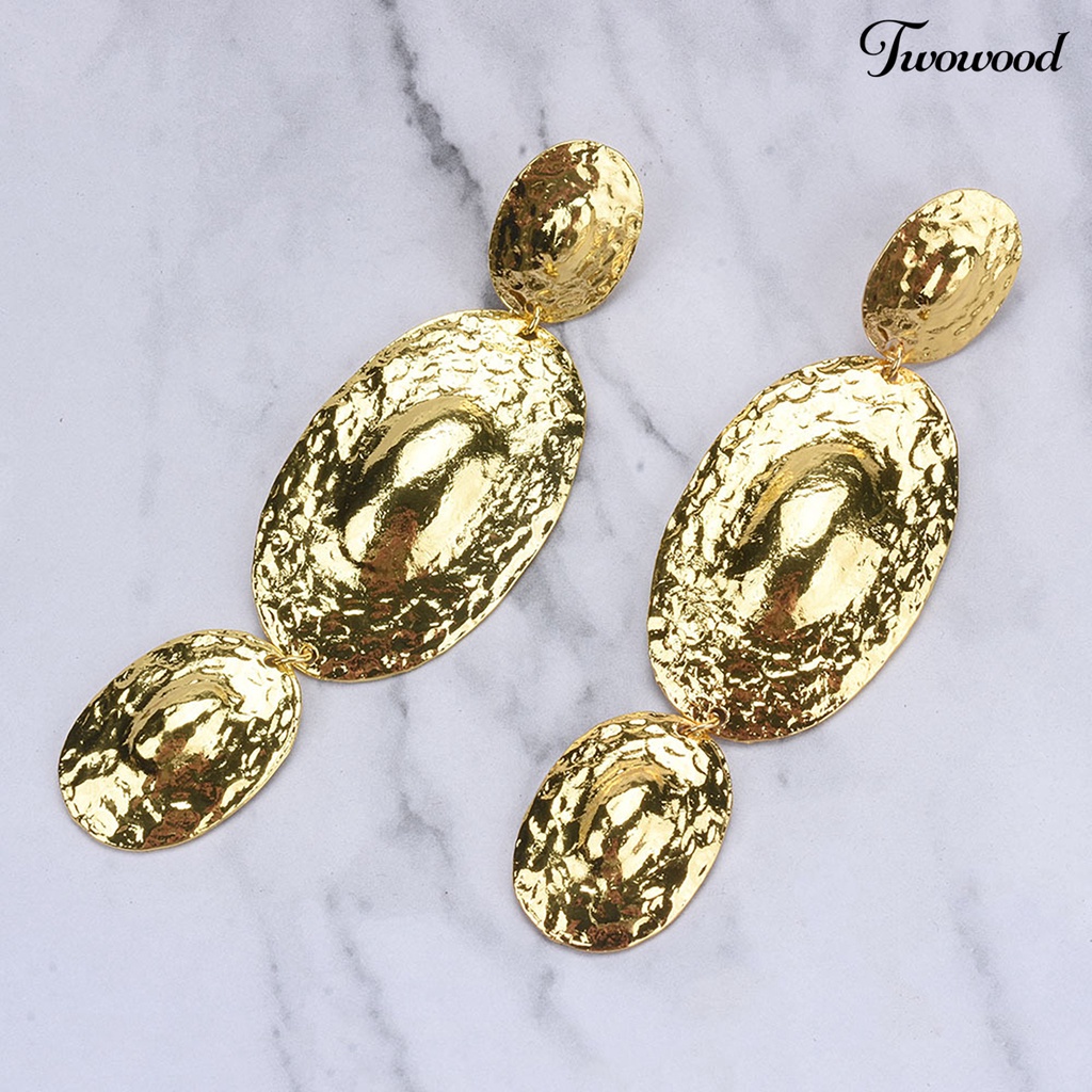 Twowood 1pasang Anting Wanita Berlebihan Electroplating Shiny Dress Up Logam Eropa Dan Amerika Berlebihan Anting Panjang Perhiasan Aksesoris