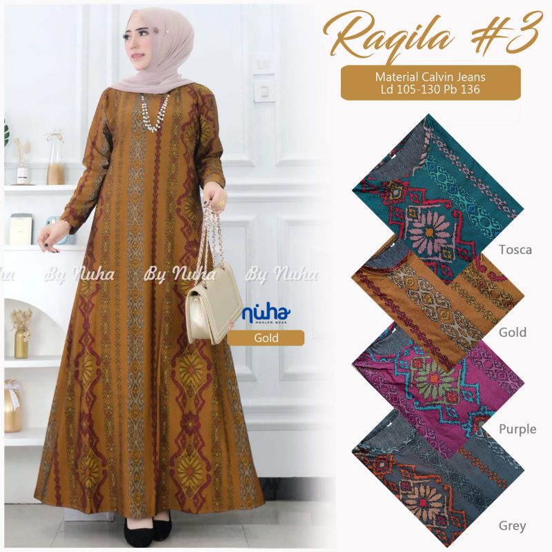 GAMIS BATIK JUMBO XXL - XXXL TERBARU 2022 RAQILA DRESS 3 BY NUHA CALVIN JEANS PREMIUM HQ LD 110 MELA
